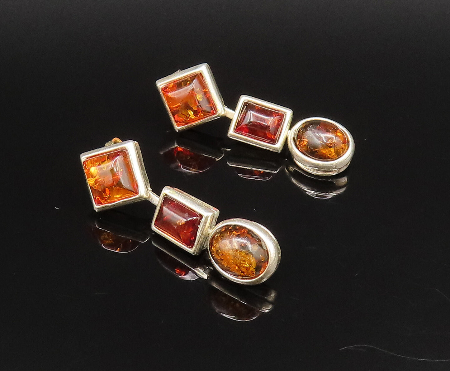 925 Sterling Silver  Vintage Multi Shaped Baltic Amber Dangle Earrings EG12182