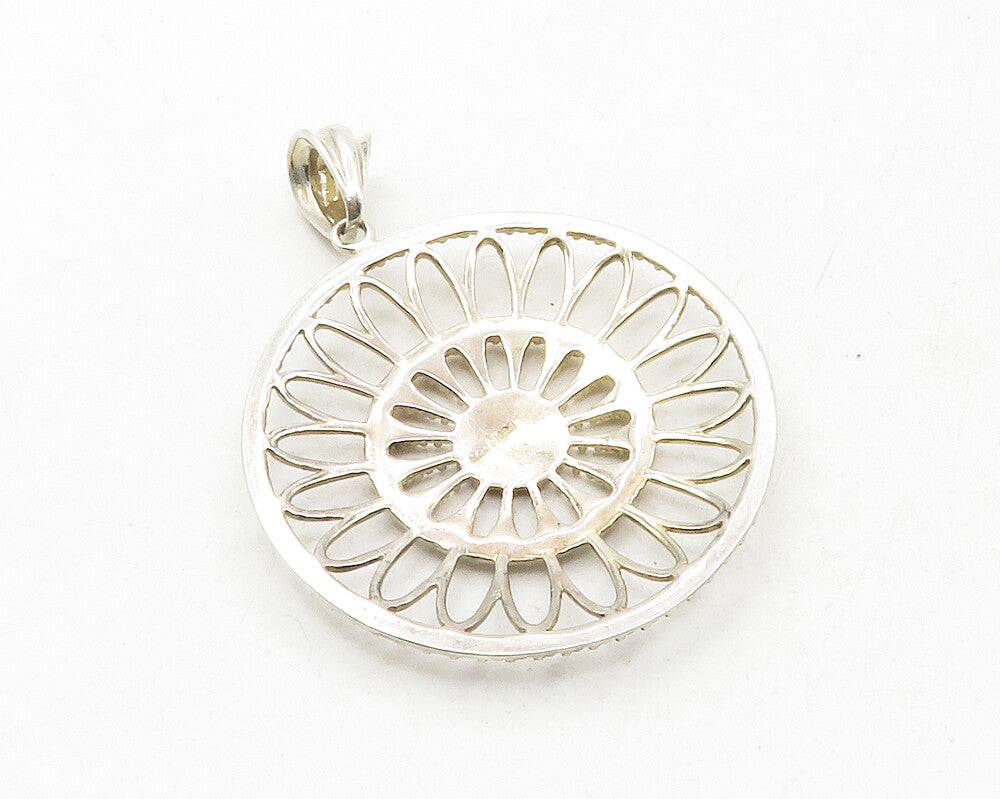 925 Sterling Silver  Vintage Shiny Open Flower Motif Drop Pendant  PT9842