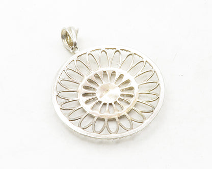 925 Sterling Silver  Vintage Shiny Open Flower Motif Drop Pendant  PT9842