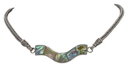 925 Sterling Silver  Vintage Abalone Shell Twist Wheat Chain Necklace  NE1246
