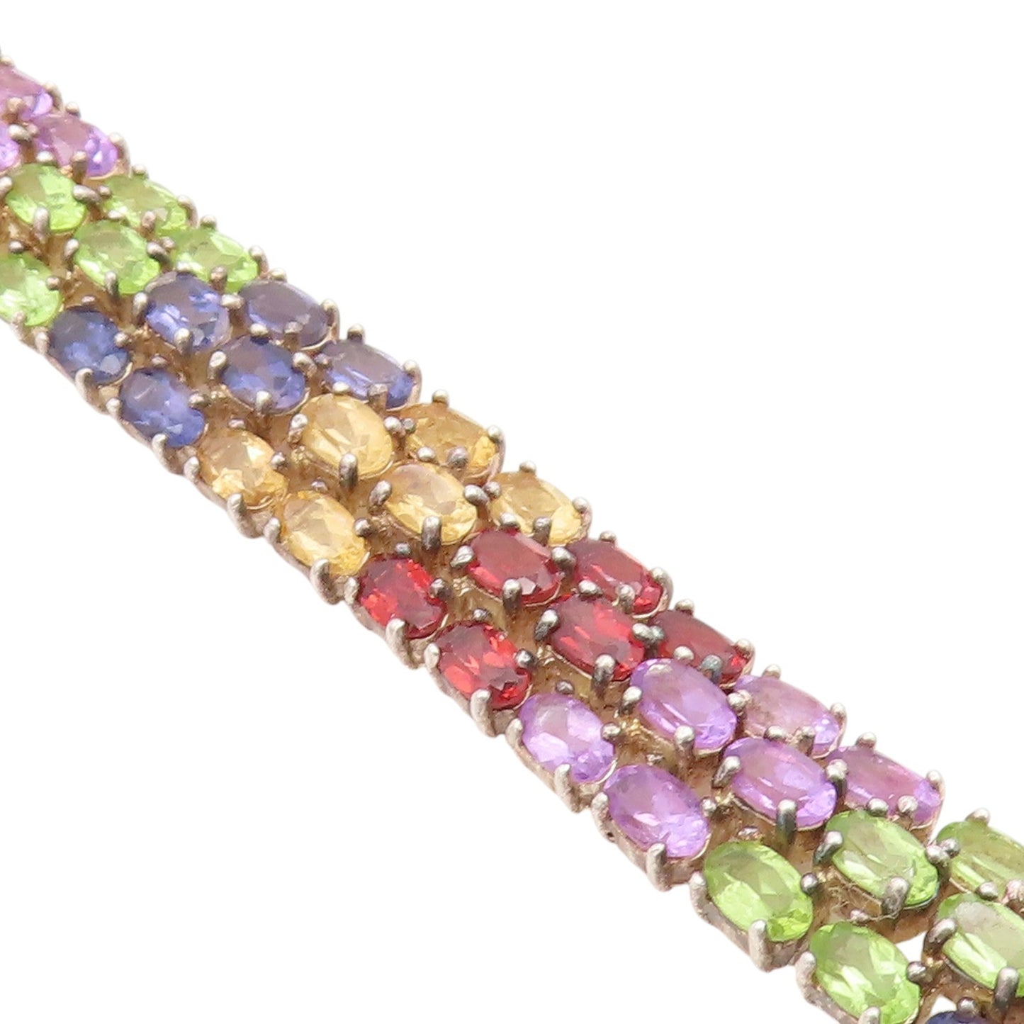 925 Sterling Silver Vintage Bracelet Oval Cut Multi Gemstone Triple Row  BT11689