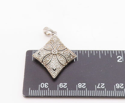 925 Sterling Silver  Vintage Genuine Diamonds Floral Motif Pendant  PT18130