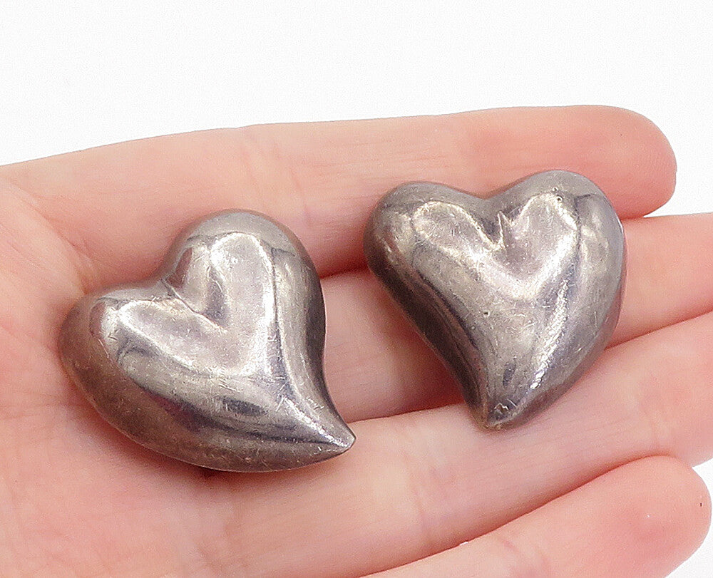 MEXICO 925 Sterling Silver Vintage Love Heart Non Pierce Earrings  EG2866