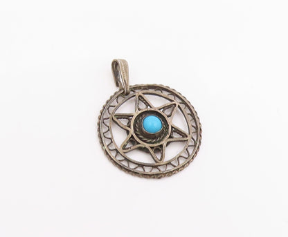 925 Sterling Silver Vintage Pendant Turquoise Openwork Pentagram Charm  PT26078