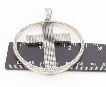 925 Sterling Silver Vintage Pendant CZ Large Religious Cross Medallion  PT25645