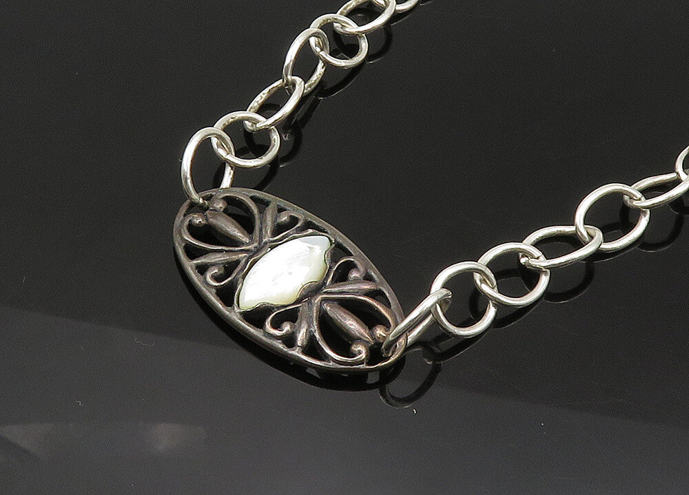 CAROLYN POLLACK 925 Silver  Vintage Mother Of Pearl Chain Necklace  NE3576