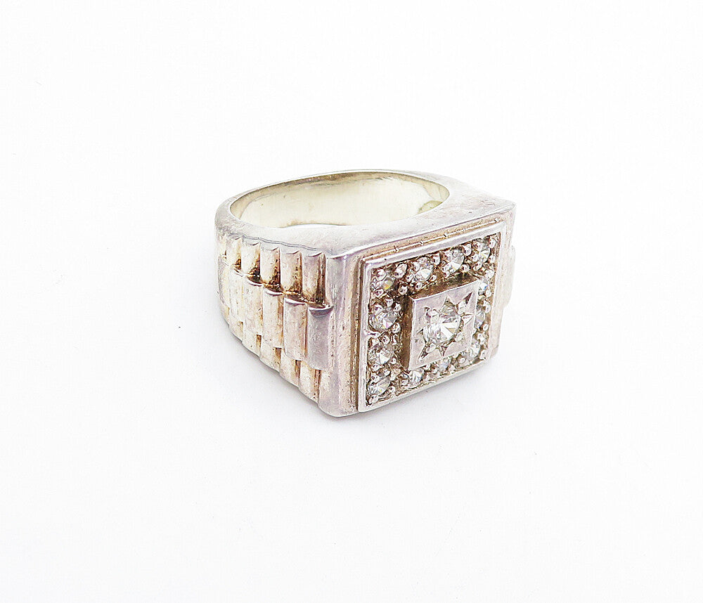 925 Sterling Silver  Vintage Cubic Zirconia Square Cocktail Ring Sz 9  RG3735
