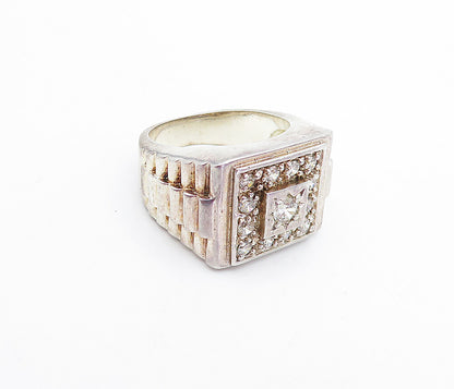 925 Sterling Silver  Vintage Cubic Zirconia Square Cocktail Ring Sz 9  RG3735