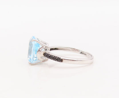 925 Sterling Silver Vintage Ring Square Cut Blue Topaz & Spinel  Sz 7 RG29890