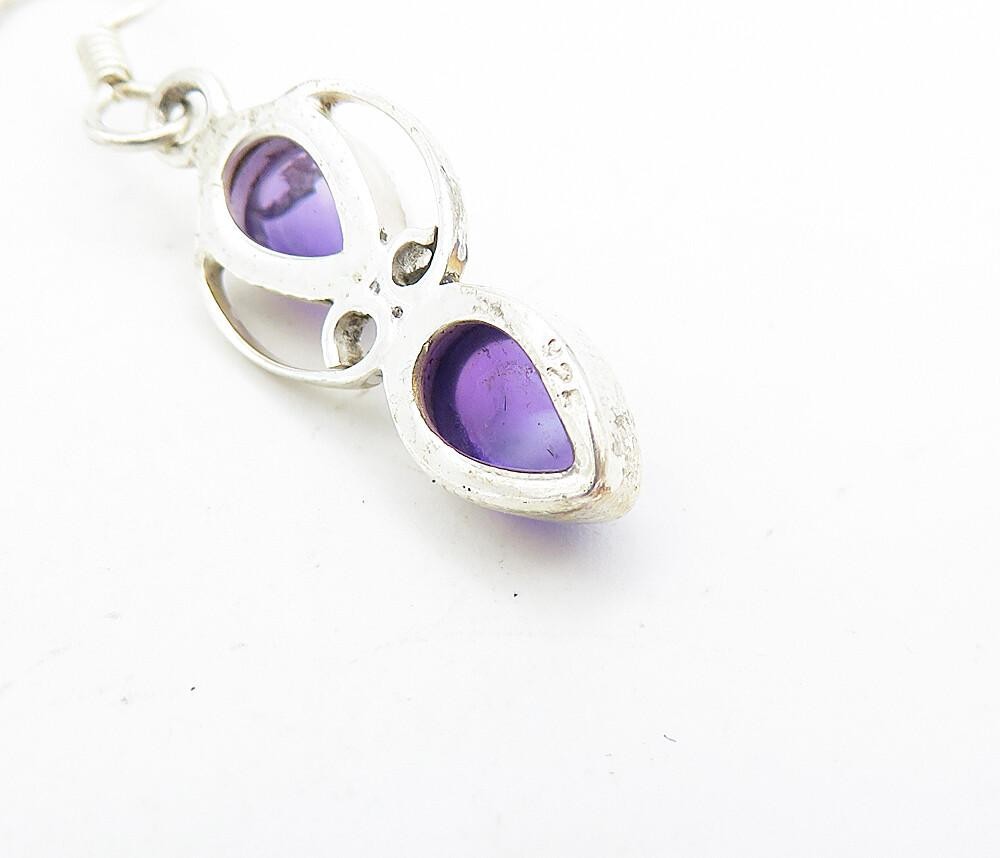 925 Sterling Silver  Tear Drop Amethyst Shiny Swirl Dangle Earrings  EG3238