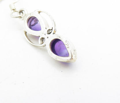 925 Sterling Silver  Tear Drop Amethyst Shiny Swirl Dangle Earrings  EG3238