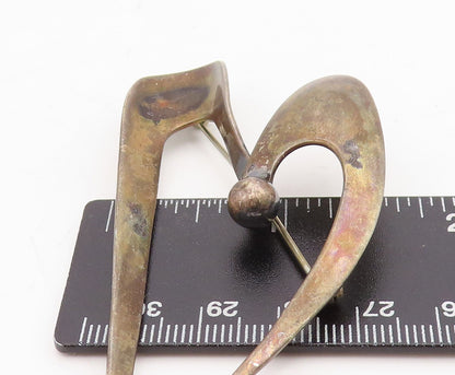 925 Sterling Silver Vintage Brooch Pin ORB Dark Tone Open Heart Design  BP11456