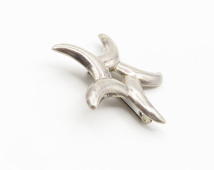 925 Sterling Silver  Vintage Shiny Smooth Floral Star Shape Brooch Pin  BP5717