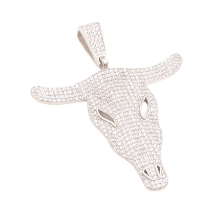 925 Sterling Silver Vintage Pendant CZ Inlay Bull's Head  PT24462