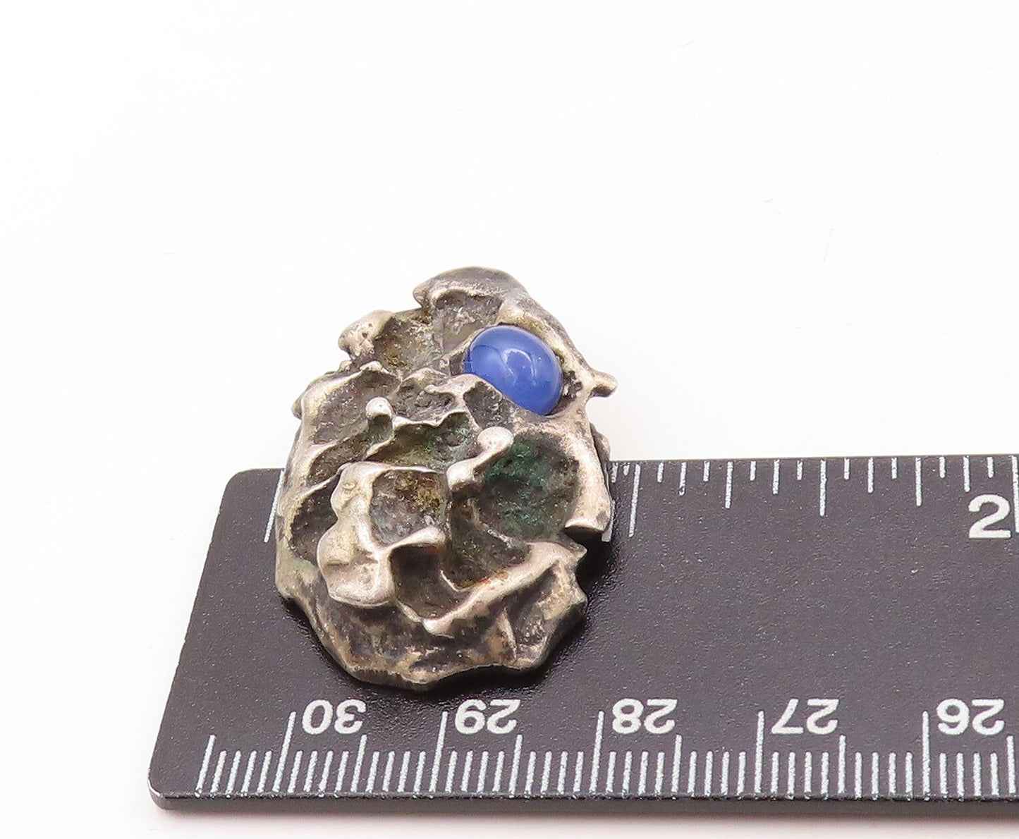 925 Sterling Silver Vintage Pendant Dark Tone Brutalist Gemstone  PT23595