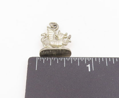 925 Sterling Silver Vintage Pendant Etched Welsh Dragon Of Wales Charm  PT25262