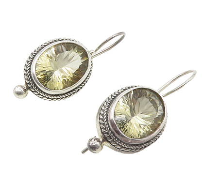 925 Sterling Silver  Vintage Faceted Topaz Twist Oval Drop Earrings  EG7963