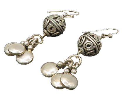 925 Sterling Silver  Vintage Spiral Swirl Sphere Dangle Earrings  EG11035