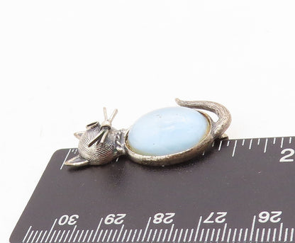 925 Sterling Silver Vintage Brooch Pin DANECRAFT Cat's Eye Inlay Cat  BP11461