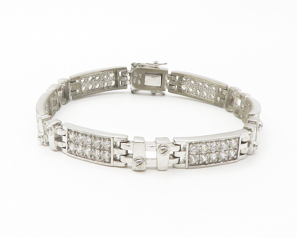 925 Sterling Silver  Sparkling Cubic Zirconia Hinge Chain Bracelet  BT5646