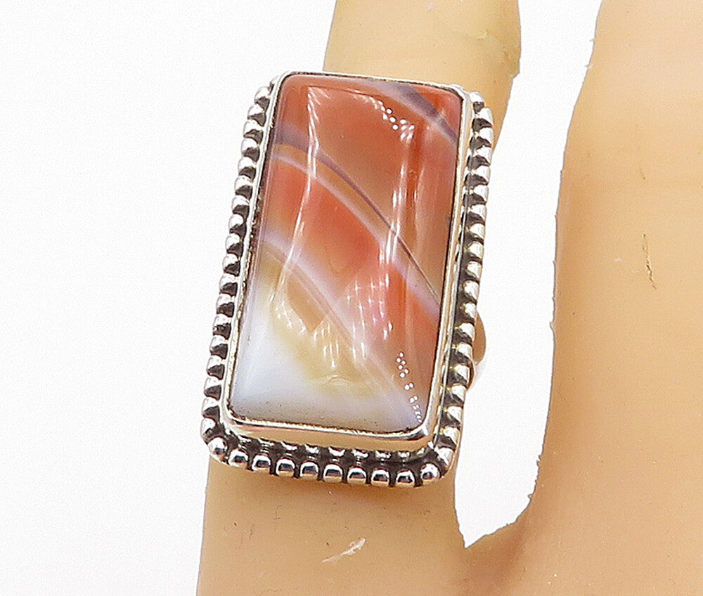 925 Sterling Silver  Orange Agate Fluted Square Cocktail Ring Sz 6  RG8344