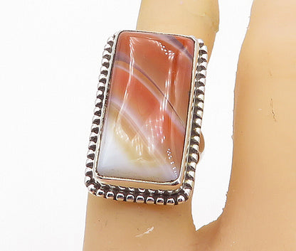 925 Sterling Silver  Orange Agate Fluted Square Cocktail Ring Sz 6  RG8344