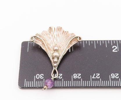 925 Silver  Vintage Linear Textured Shell & Chalcedony Bead Pendant  PT21245