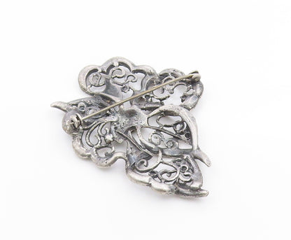 925 Sterling Silver Vintage Brooch Intricate Openwork Floral Design Pin  BP1002