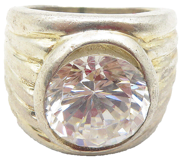 925 Sterling Silver  Vintage Cubic Zirconia Cocktail Ring Sz 6.5  RG12046