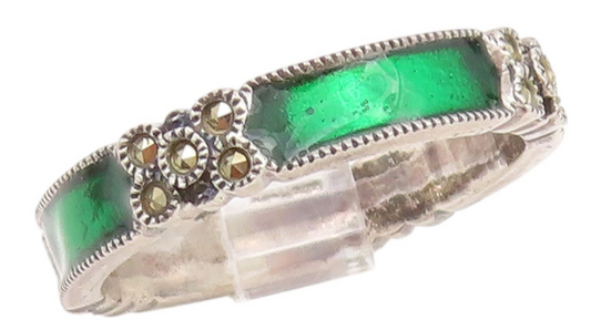 925 Sterling Silver Vintage Ring JUDITH JACK Enameled Marcasite  Sz 8  RG33020