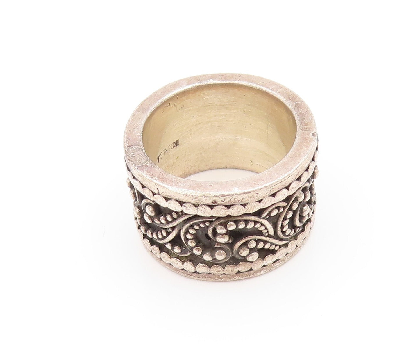 925 Sterling Silver Vintage Ring LOIS HILL Swirly Beaded Carved  Sz 9  RG31870