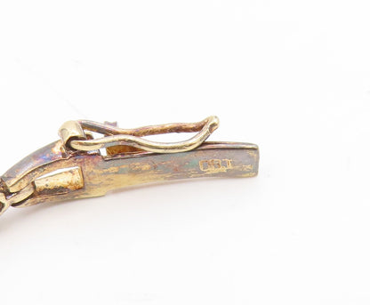 925 Sterling Silver Vintage Bracelet Gold Plated Multi Gemstone Link  BT11733