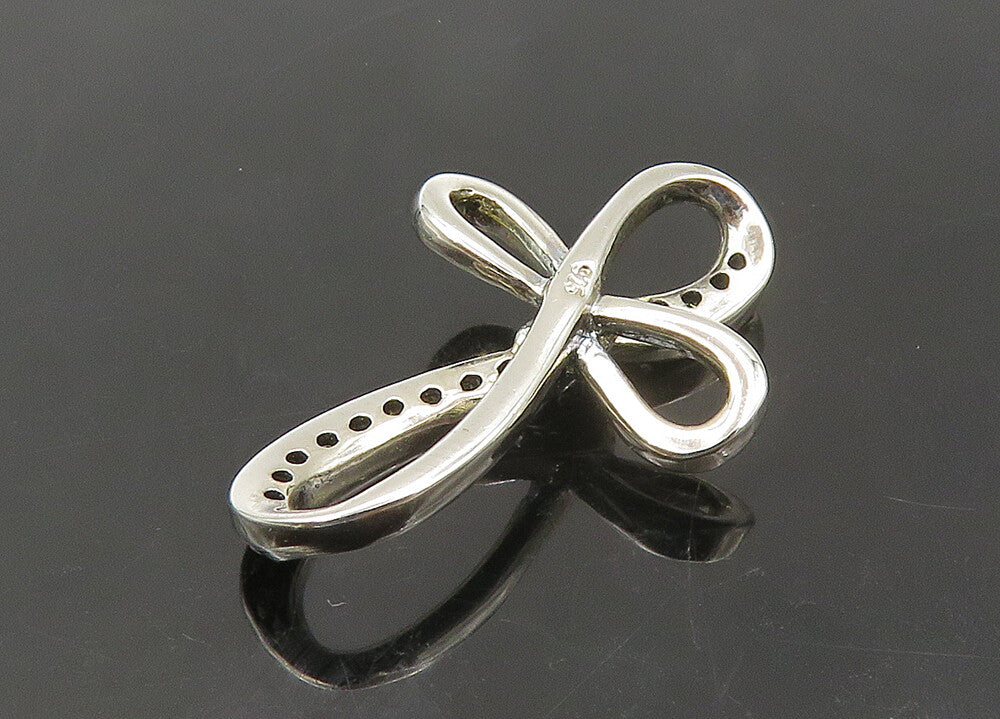 925 Sterling Silver  Vintage Topaz Religious Cross Ribbon Pendant  PT17541