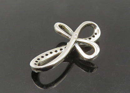 925 Sterling Silver  Vintage Topaz Religious Cross Ribbon Pendant  PT17541