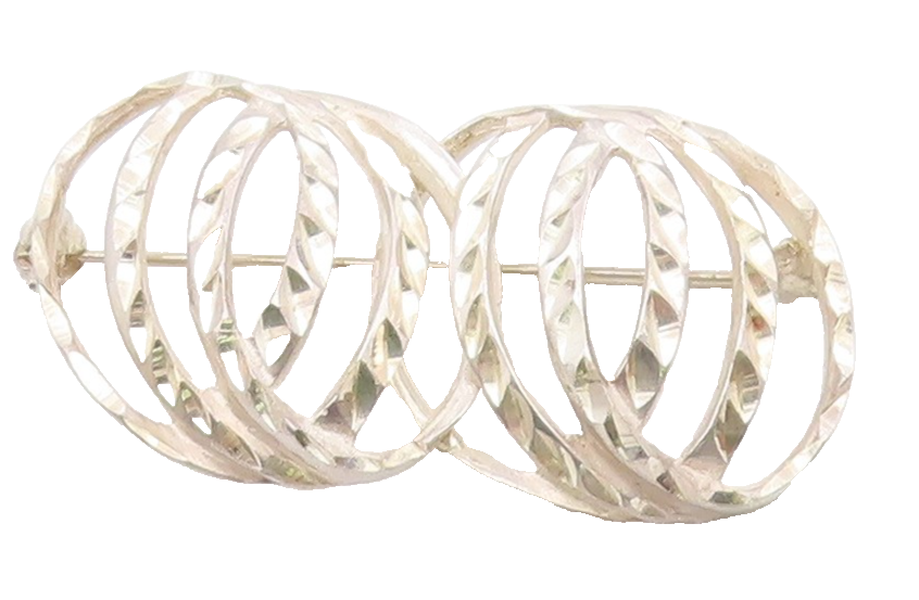 925 Sterling Silver  Vintage Overlapping Hammered Spheres Brooch Pin  BP9761