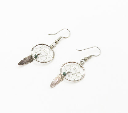 SOUTHWESTERN 925 Silver Vintage Turquoise Dream Catcher Drop Earrings EG7986