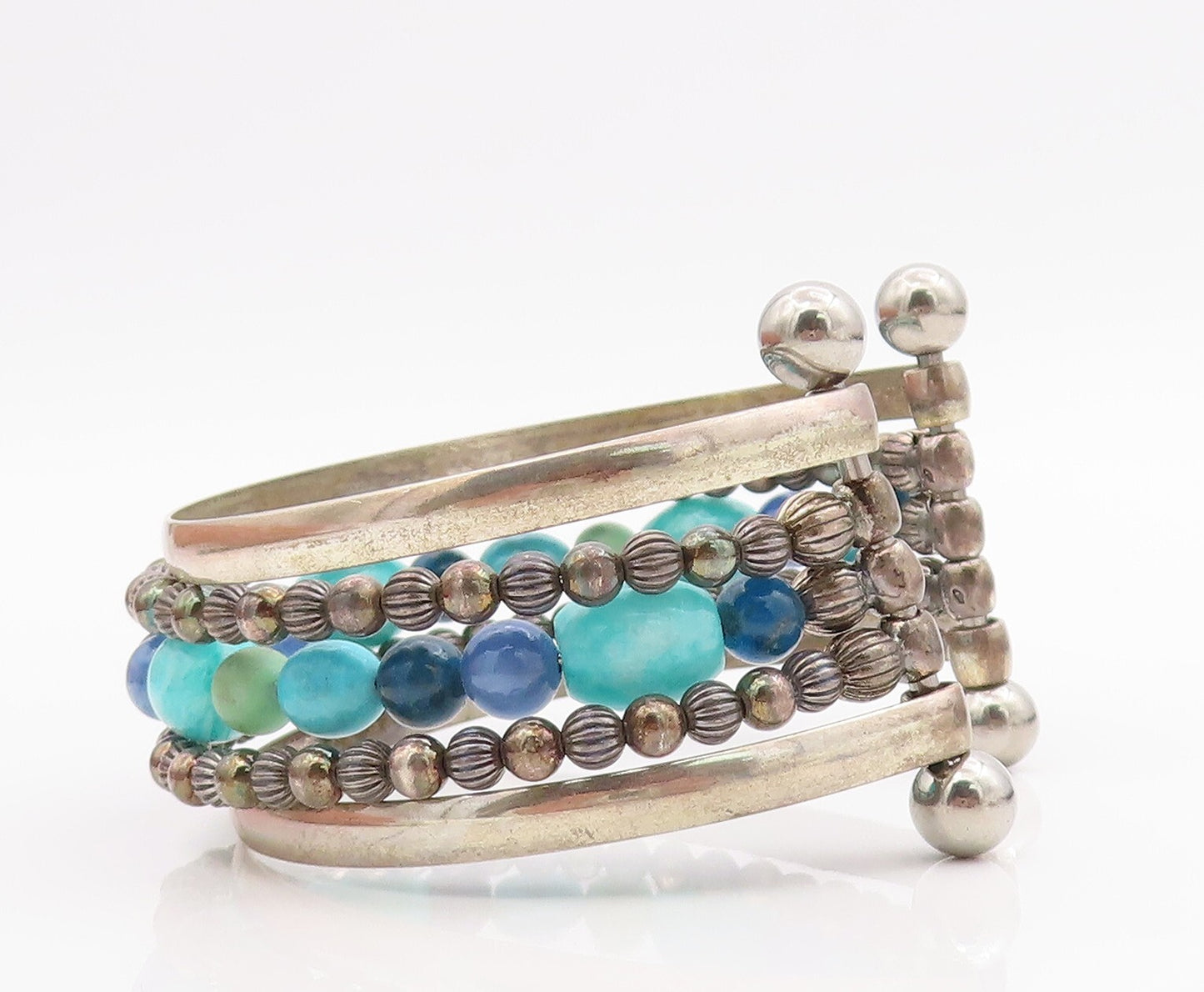 925 Sterling Silver Vintage Bracelet CAROLYN POLLACK Boho Gemstone Cuff  BT11031
