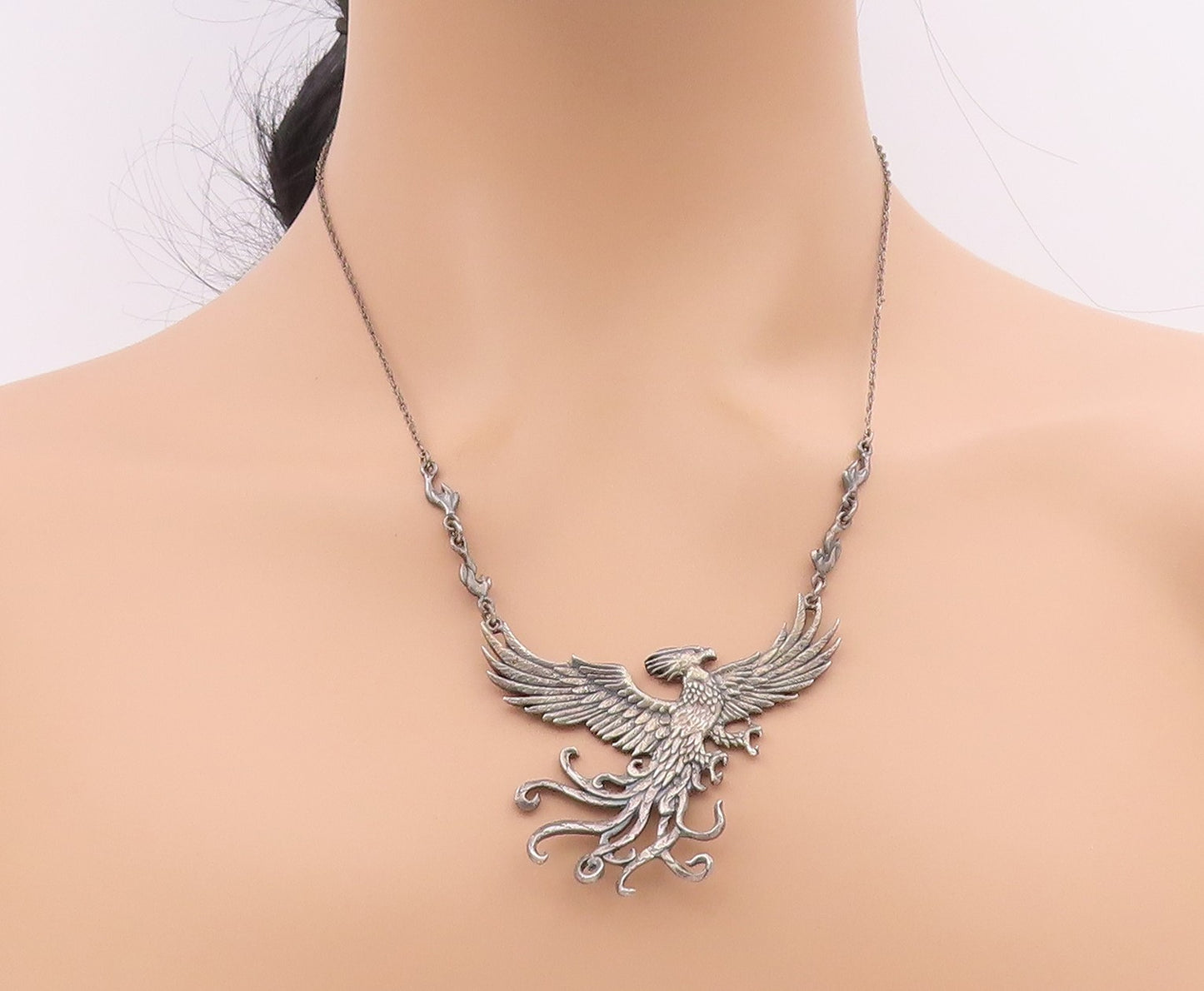 925 Sterling Silver Vintage Necklace Harry Potter Fawkes Phoenix Chain   NE4683
