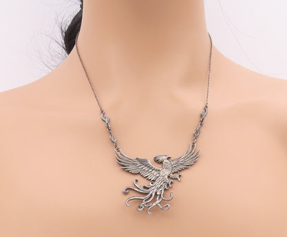 925 Sterling Silver Vintage Necklace Harry Potter Fawkes Phoenix Chain   NE4683