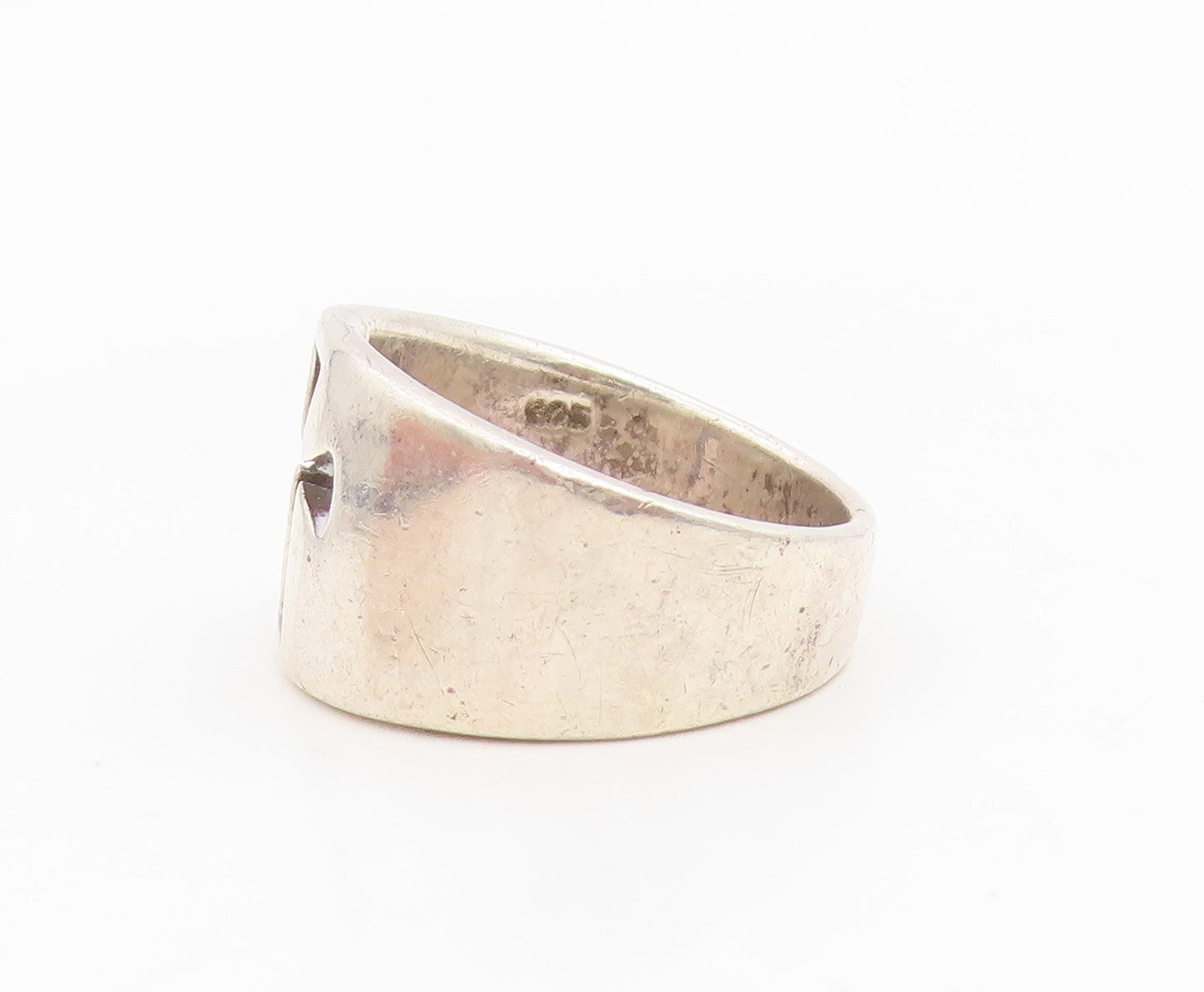 925 Sterling Silver Vintage Ring Minimalist Cutout Religious Cross Sz 7 RG34898