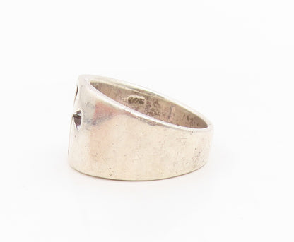 925 Sterling Silver Vintage Ring Minimalist Cutout Religious Cross Sz 7 RG34898