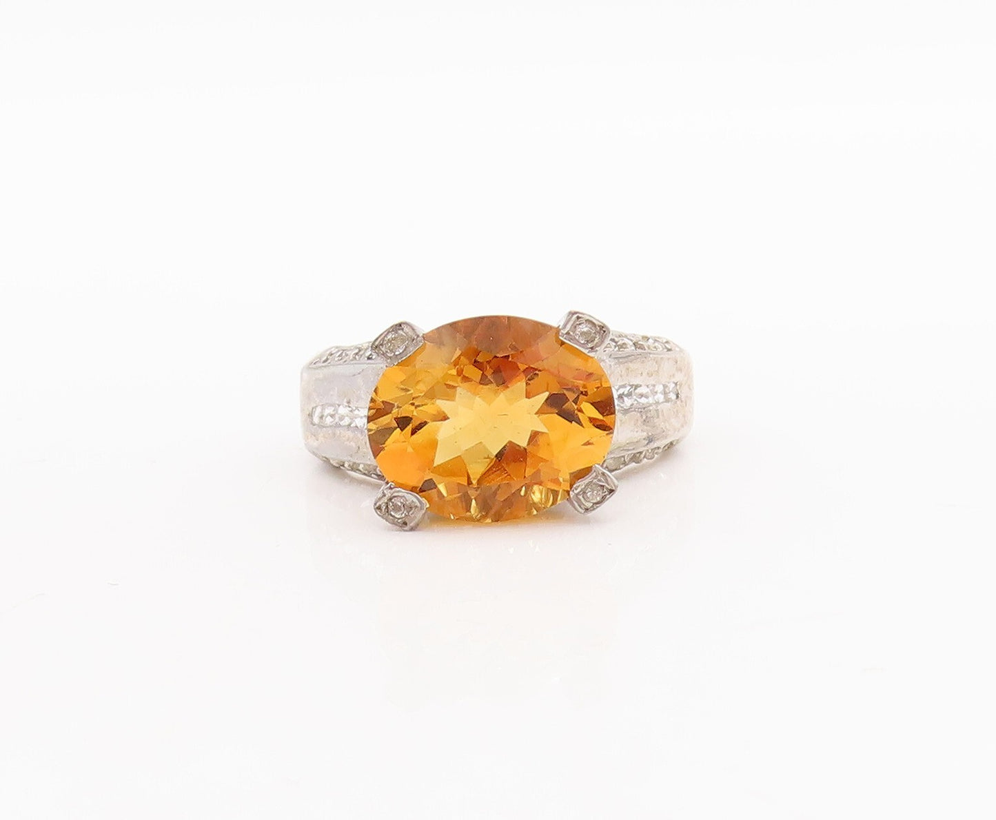 925 Sterling Silver Vintage Ring Citrine Princess Cut Topaz Neck  Sz 7  RG29169