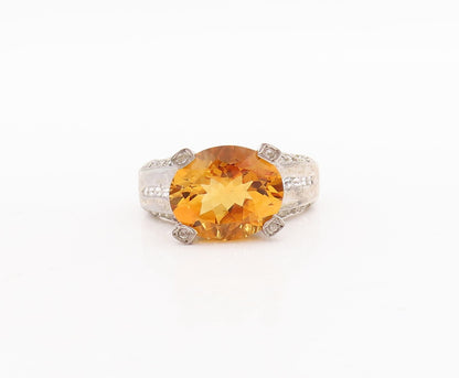 925 Sterling Silver Vintage Ring Citrine Princess Cut Topaz Neck  Sz 7  RG29169