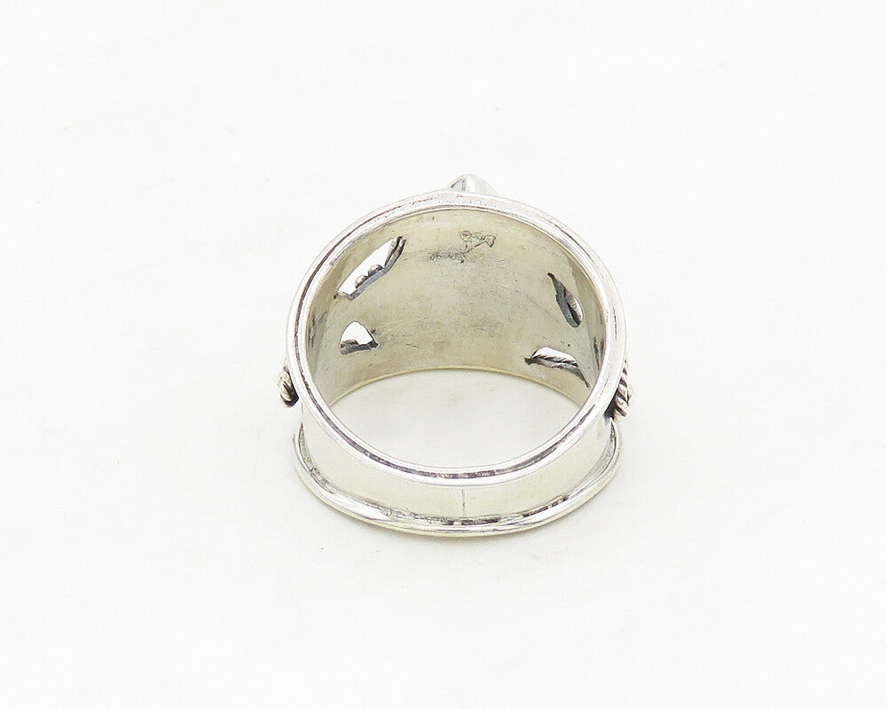 925 Sterling Silver  Vintage Marquise Cut Quartz Swirl Band Ring Sz 6  RG17355