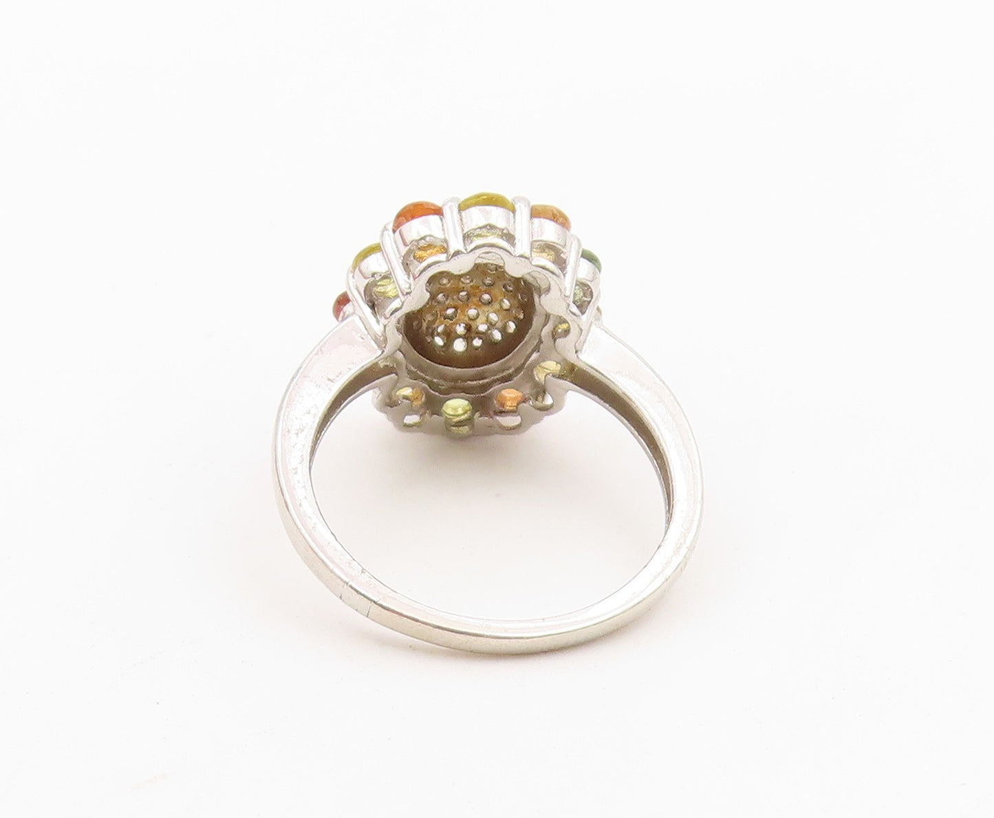 925 Sterling Silver Vintage Ring Multi Gemstone Floral Cluster  Sz 7  RG36629
