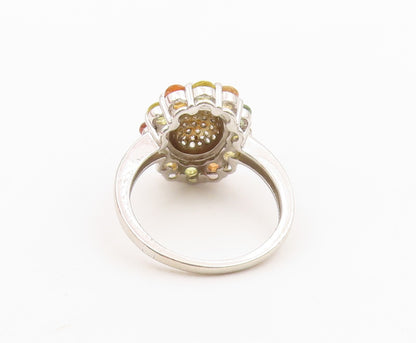 925 Sterling Silver Vintage Ring Multi Gemstone Floral Cluster  Sz 7  RG36629