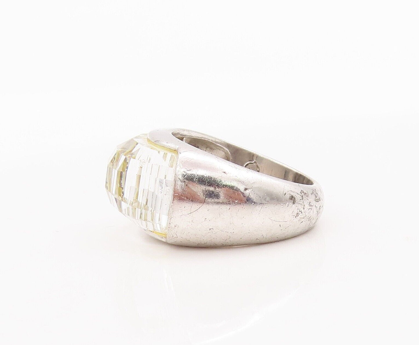 925 Sterling Silver Vintage Ring Solid Domed Glass Effect Gemstone Sz 9  RG28473