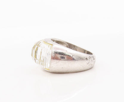 925 Sterling Silver Vintage Ring Solid Domed Glass Effect Gemstone Sz 9  RG28473