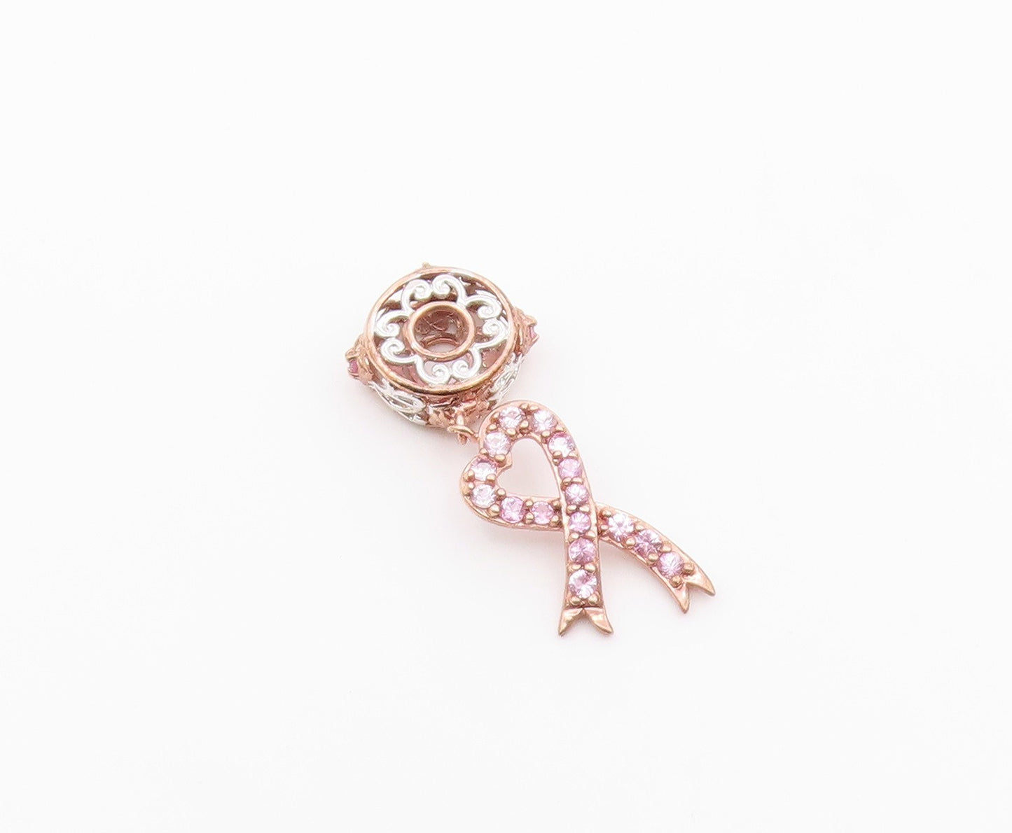 925 Sterling Silver Vintage Pink Topaz Rose Gold Plated Ribbon Pendant PT18416