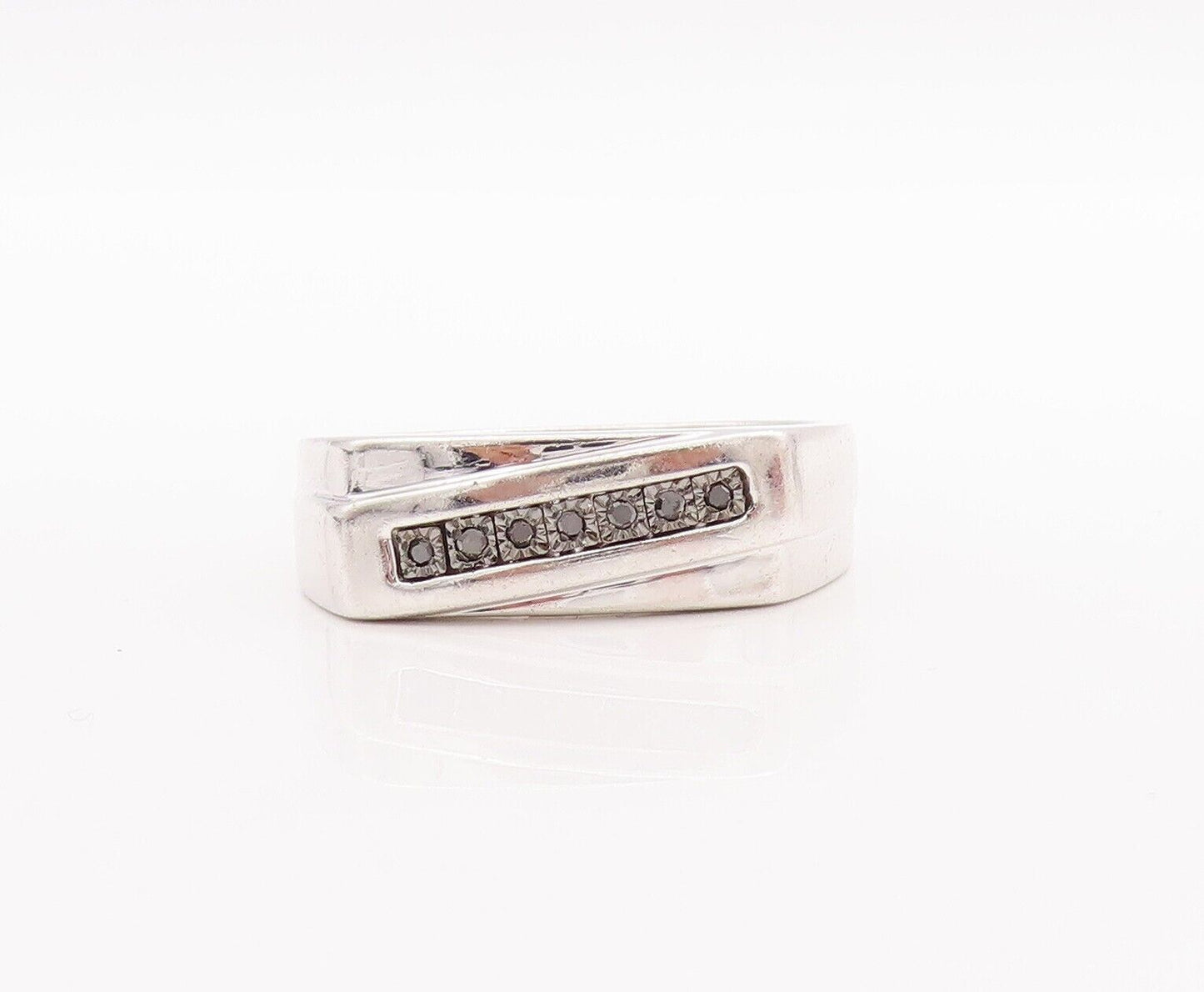 925 Sterling Silver Vintage Ring Designer Inlay Black Diamonds  Sz 12.5  RG28637